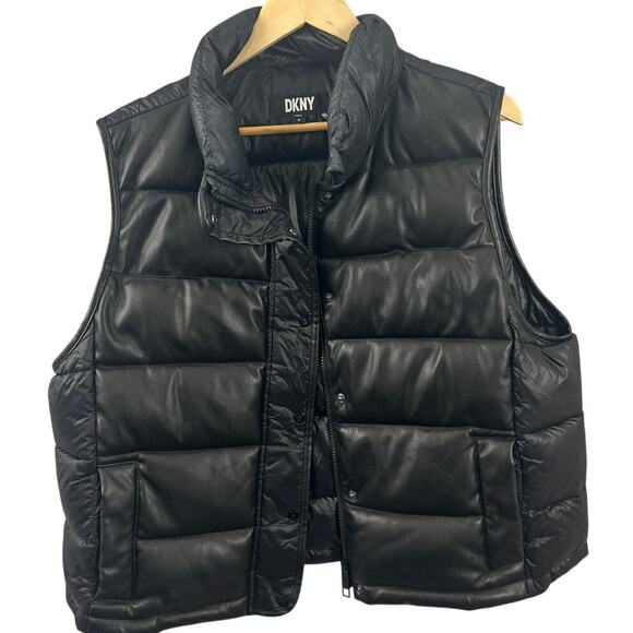 Dkny Other - DKNY Black Faux Leather Front Puffer Vest Size XL